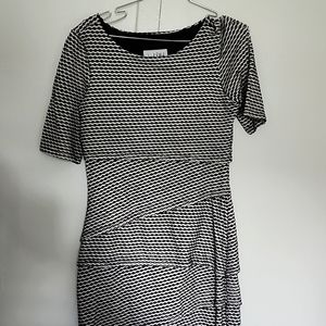 Black and white knee length short sleeved dress